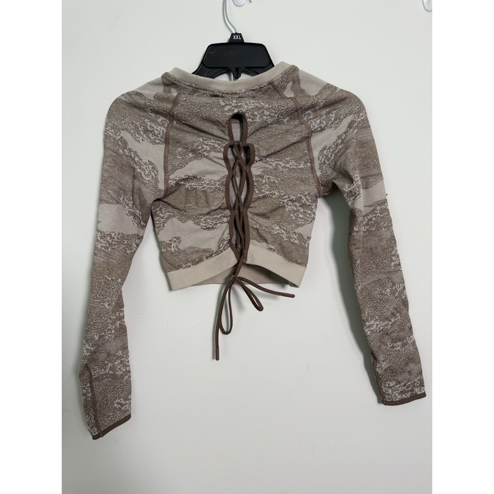 Gymshark Adapt Brown Seamless Lace Up Back Crop Long Sleeve Sz M Gym Athletic - Picture 5 of 5